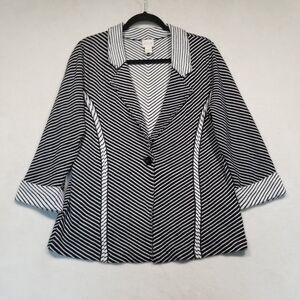 Chicos 1 (M) Cardigan Sweater Blazer Cotton Silk Blend Black White Career Office